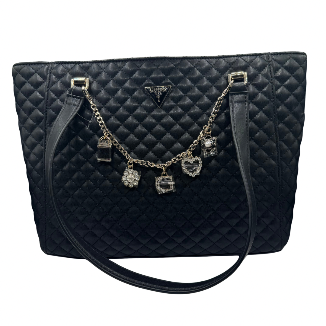 Guess Black Quilted Large Handbag with Charm Detail