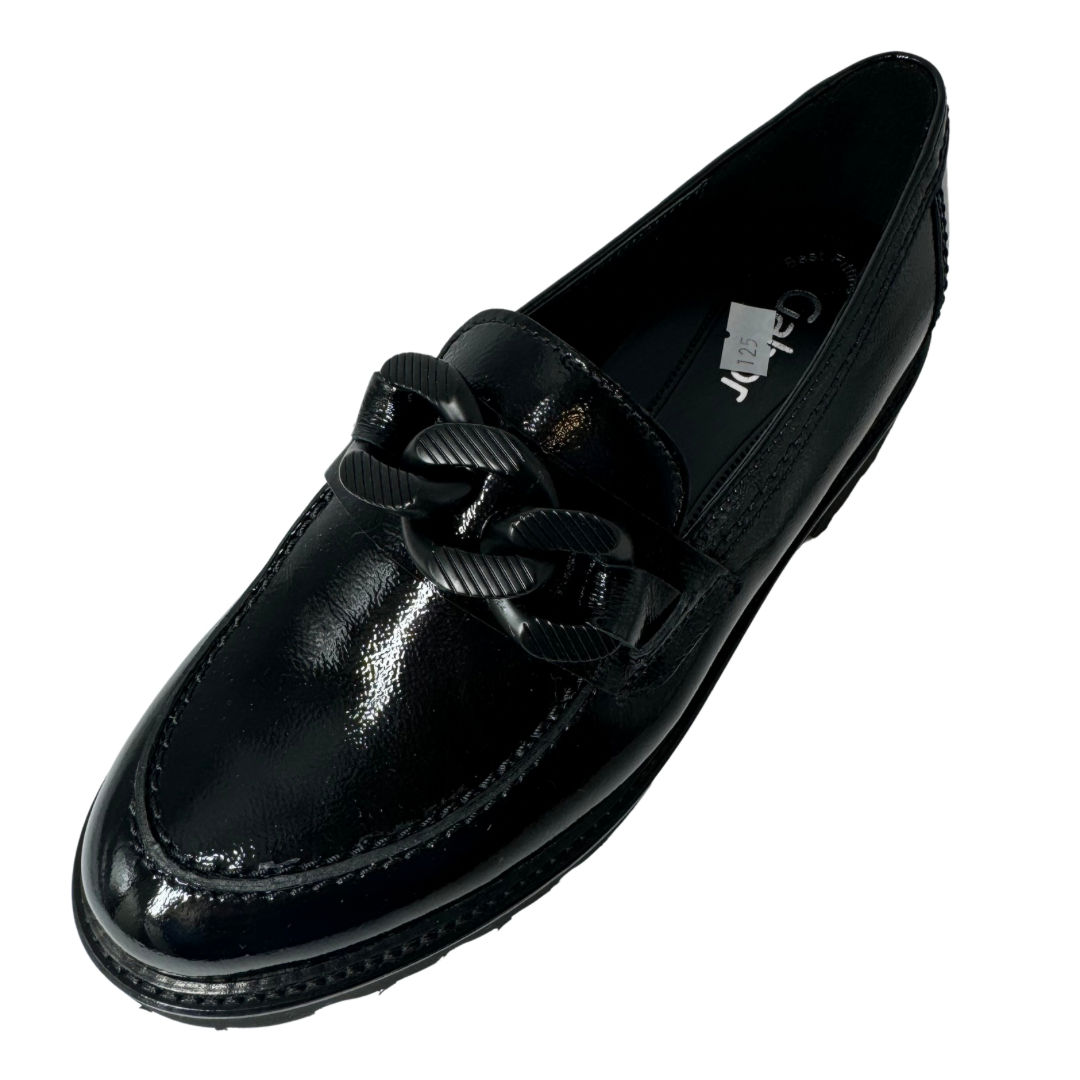 Gabor Black Loafers with Chunky Chain