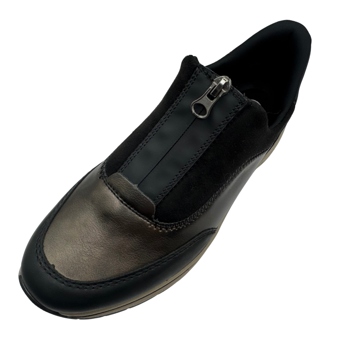 Rieker Brown, Black &amp; Bronze Wedged Trainers with Front Zip