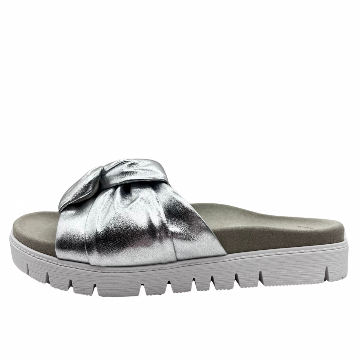Gabor Silver Leather Slider Sandal