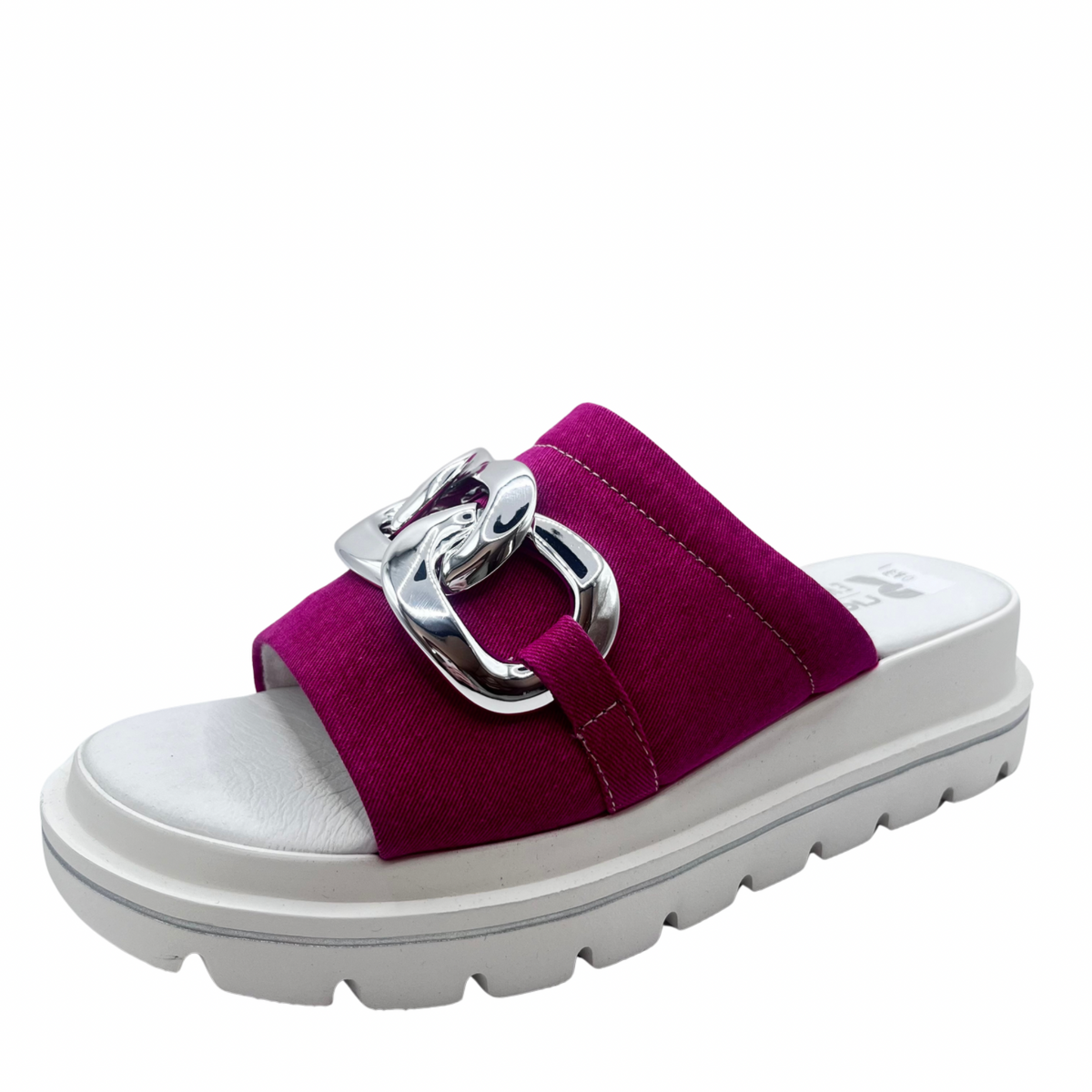 Rieker White and Pink Denim Wedge Sandals