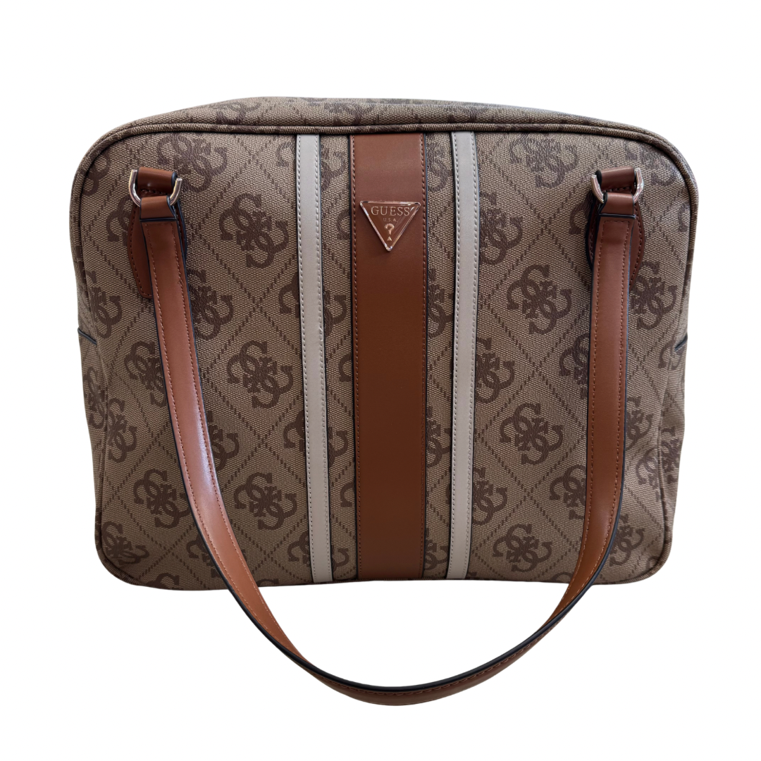 Guess Light Brown Logo Print Weekend Bag