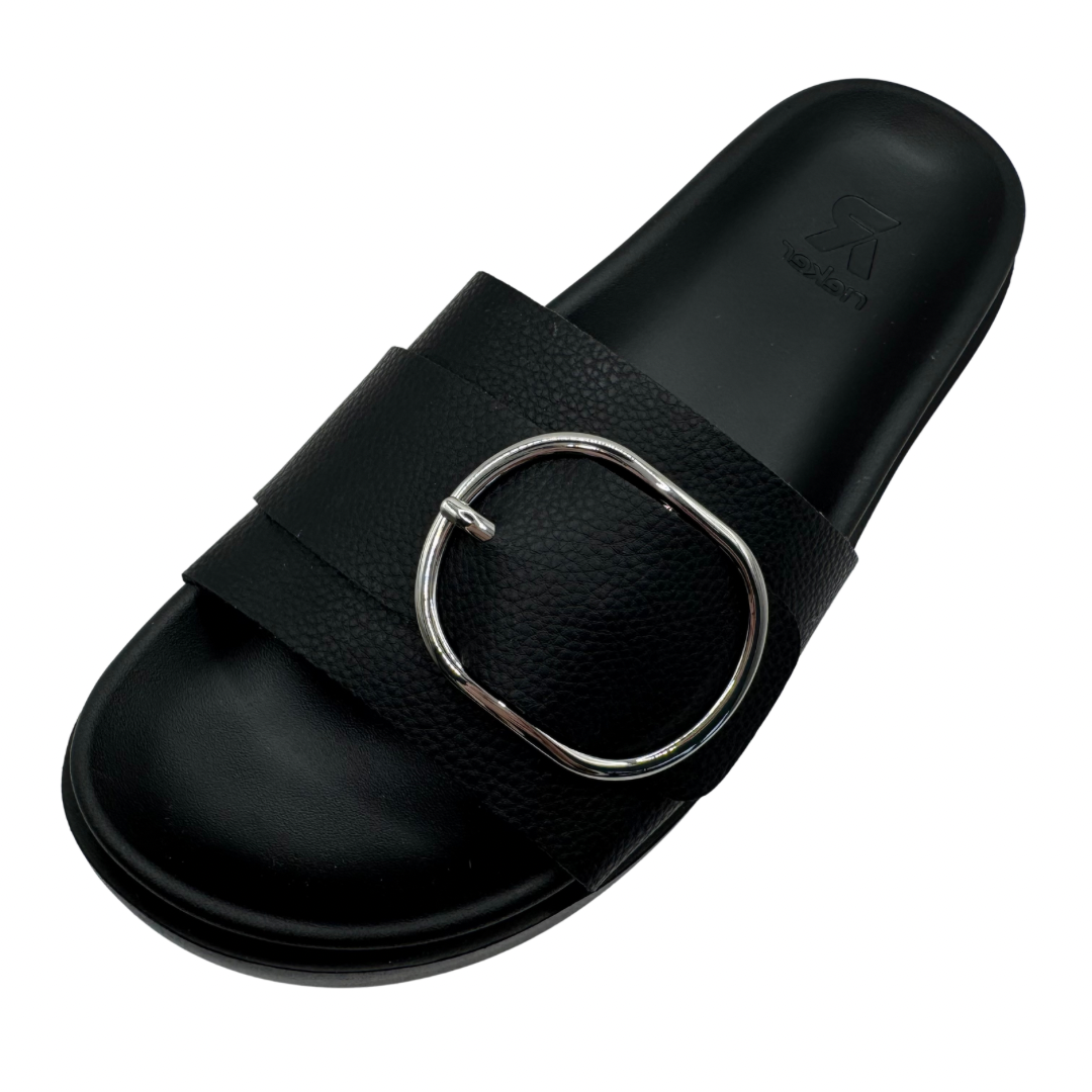 Rieker Black Slip On Sandals with Buckle Detail
