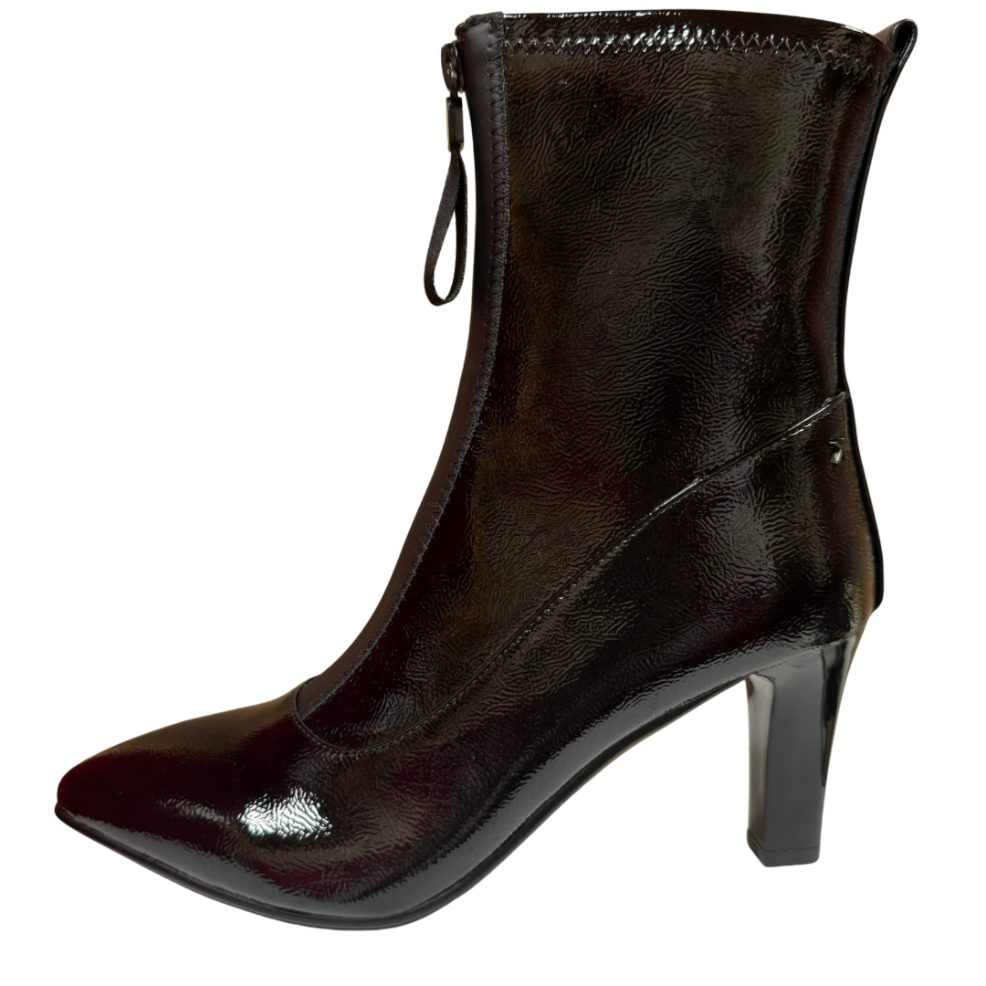 Kate Appleby Black Heeled Patent Boot with Front Zip