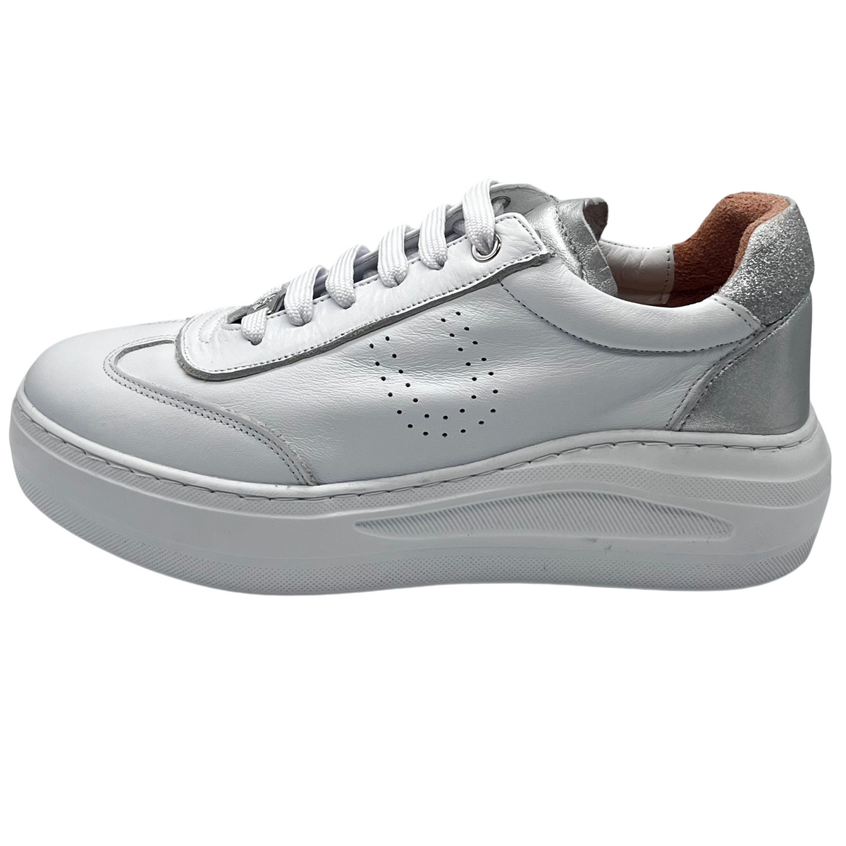 Unisa Leather White Trainer With Silver Design