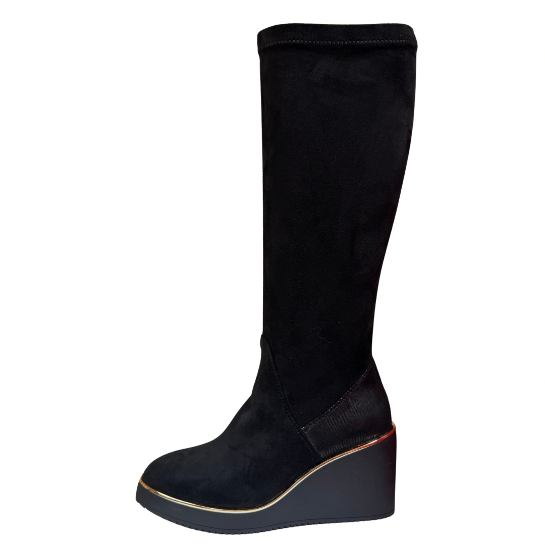 Kate Appleby Black Suede Wedge Long Boots