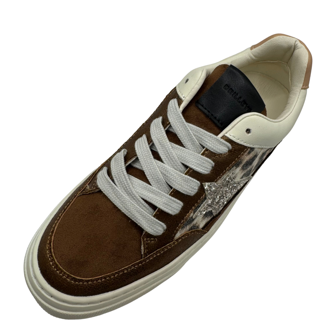 Drilleys Cream &amp; Leopard Print Platform Trainers