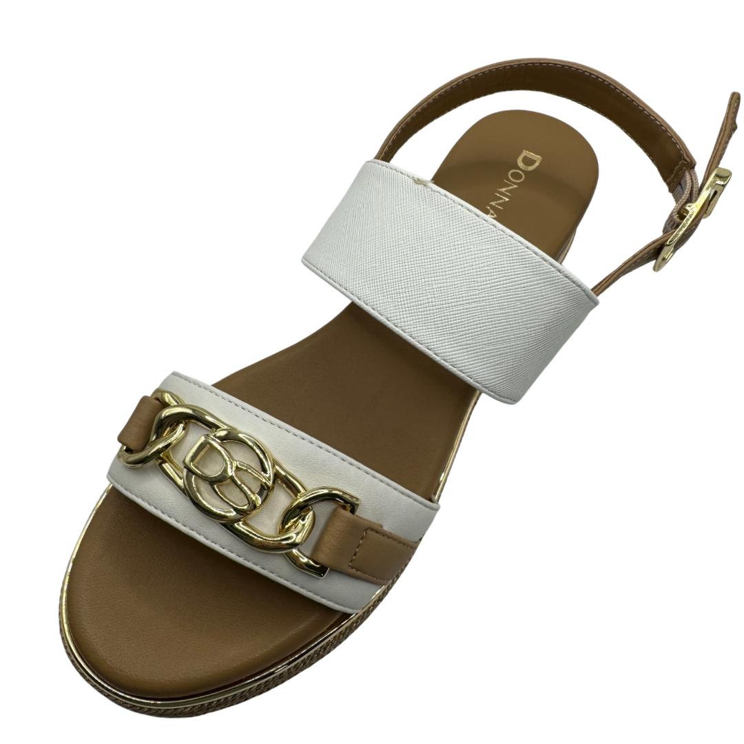 Donna Serena White Wedge Sandals with Gold Buckle Detail