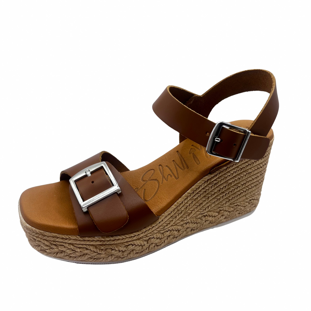Oh My Sandals Woven Wedge Brown Leather Sandal