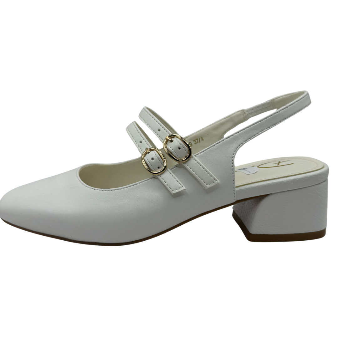 Dancing Matilda White Slingbacks with Double Buckle Detail