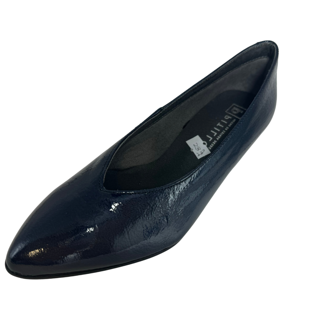 Pitillos Navy Patent Low Heel