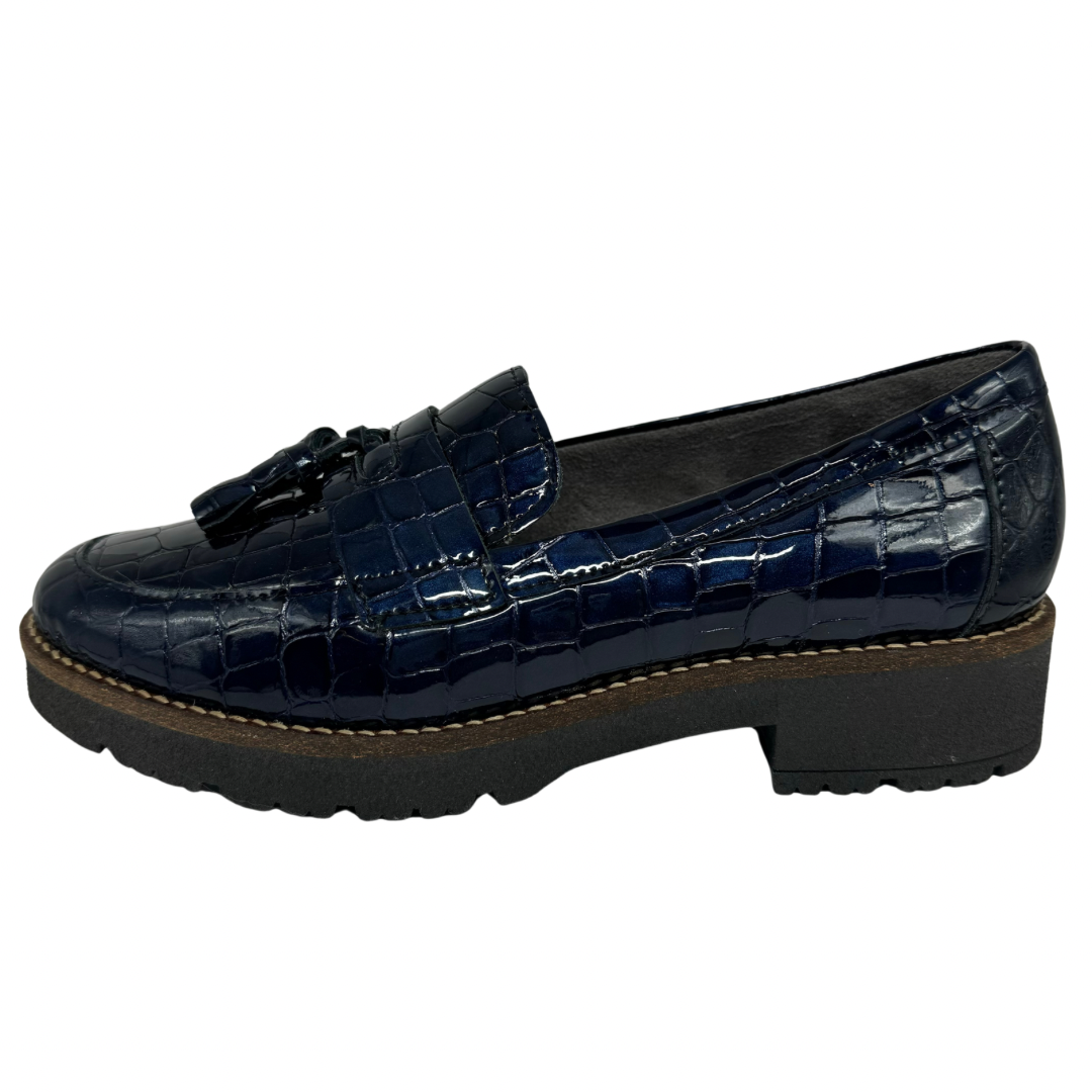 Pitillos Navy Patent Croc Print Loafers