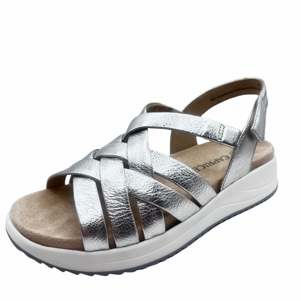 Caprice Silver Low Wedge Sandal