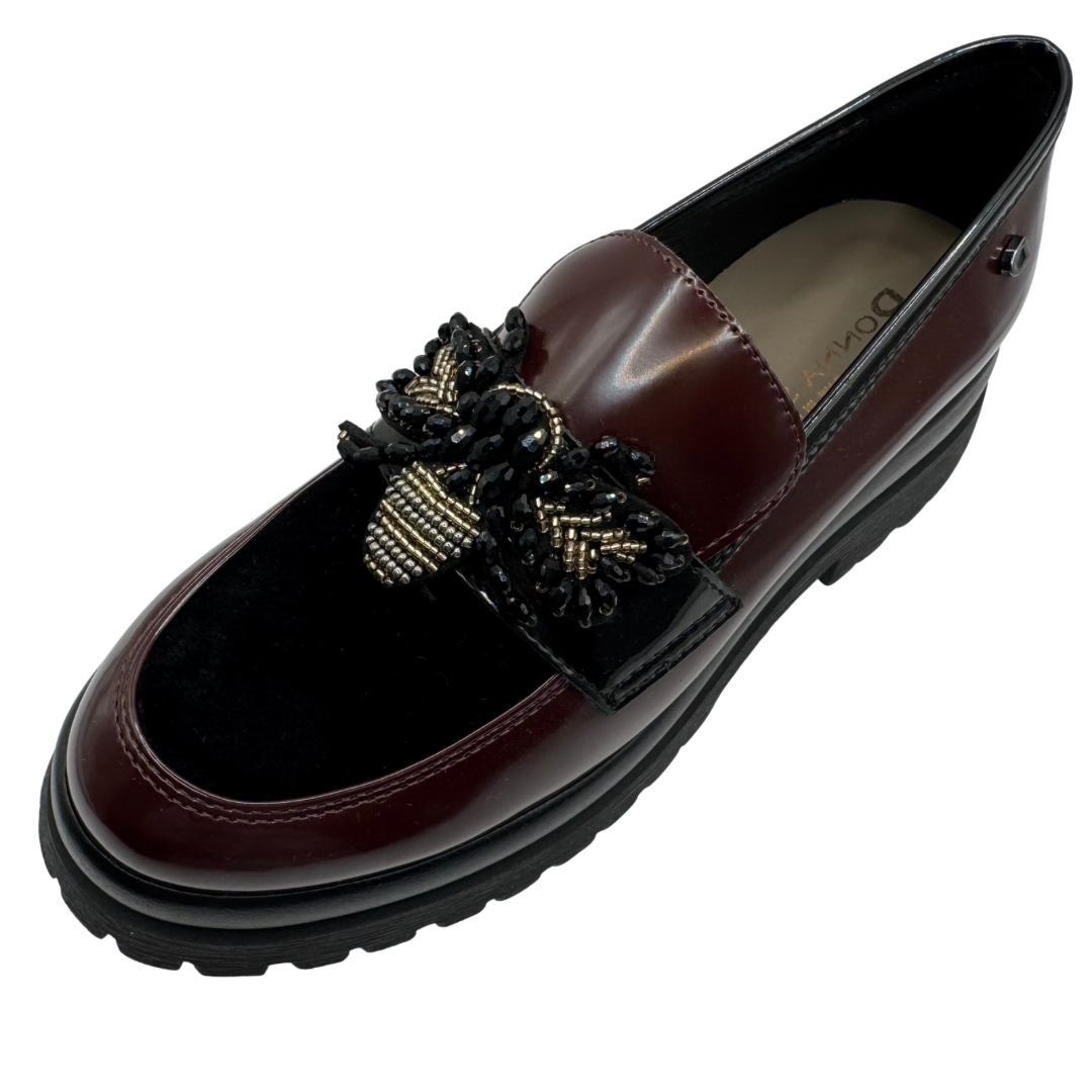 Donna Serena Dark Red Loafers with Bee Detail