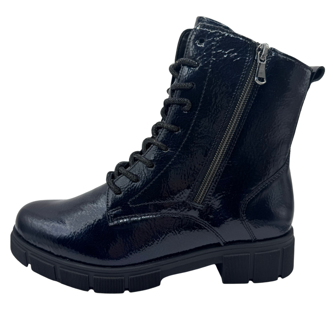 Remonte Navy Patent Boots with Fleece Lining