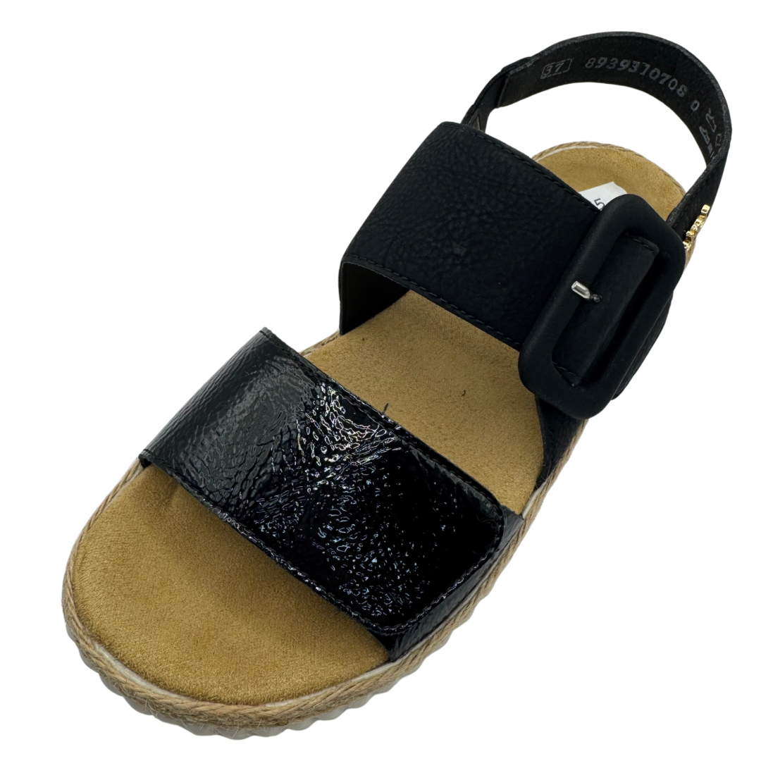 Rieker Black Wedge Sandals with Velcro Straps