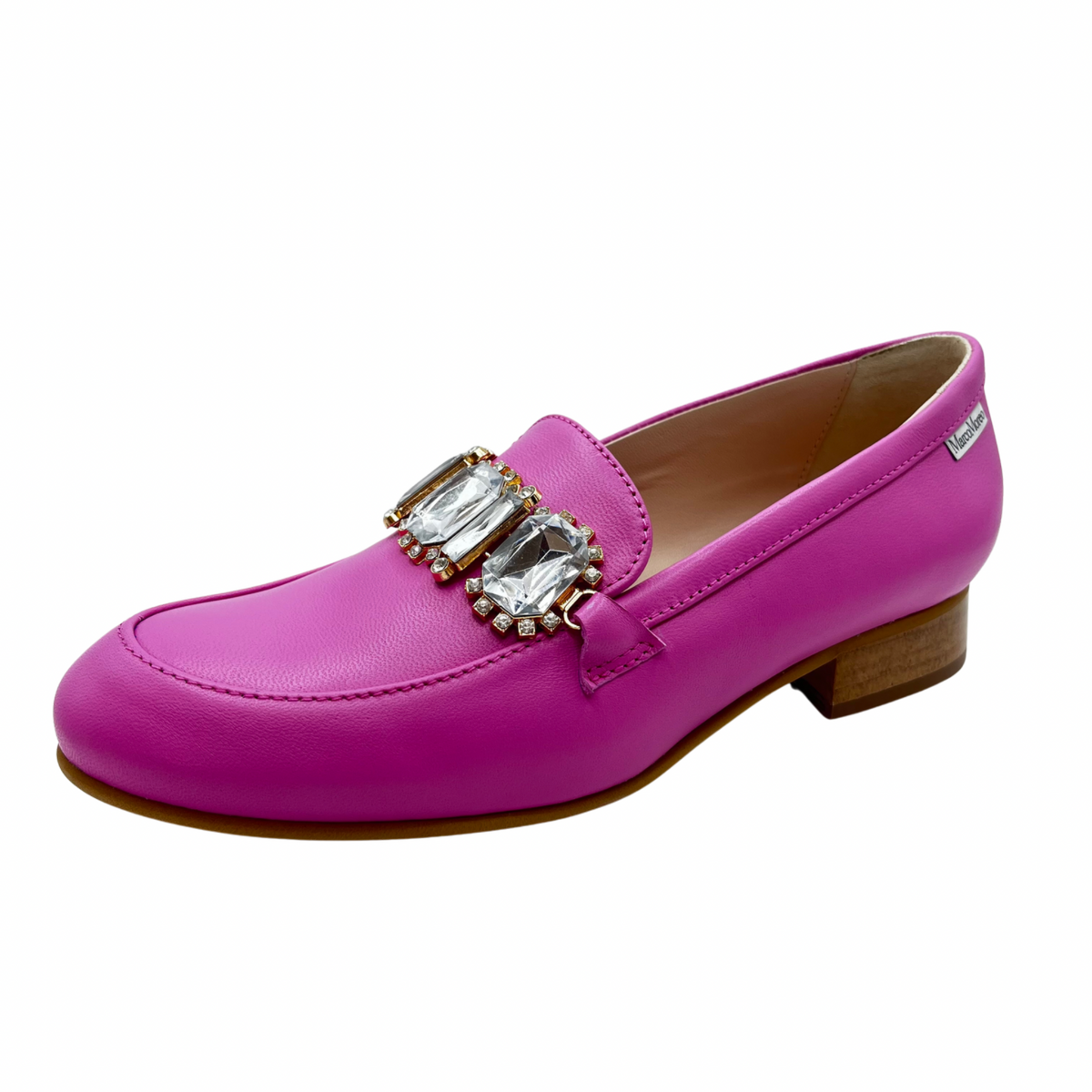 Marco Moreo Pink Leather Loafer with jewel chain