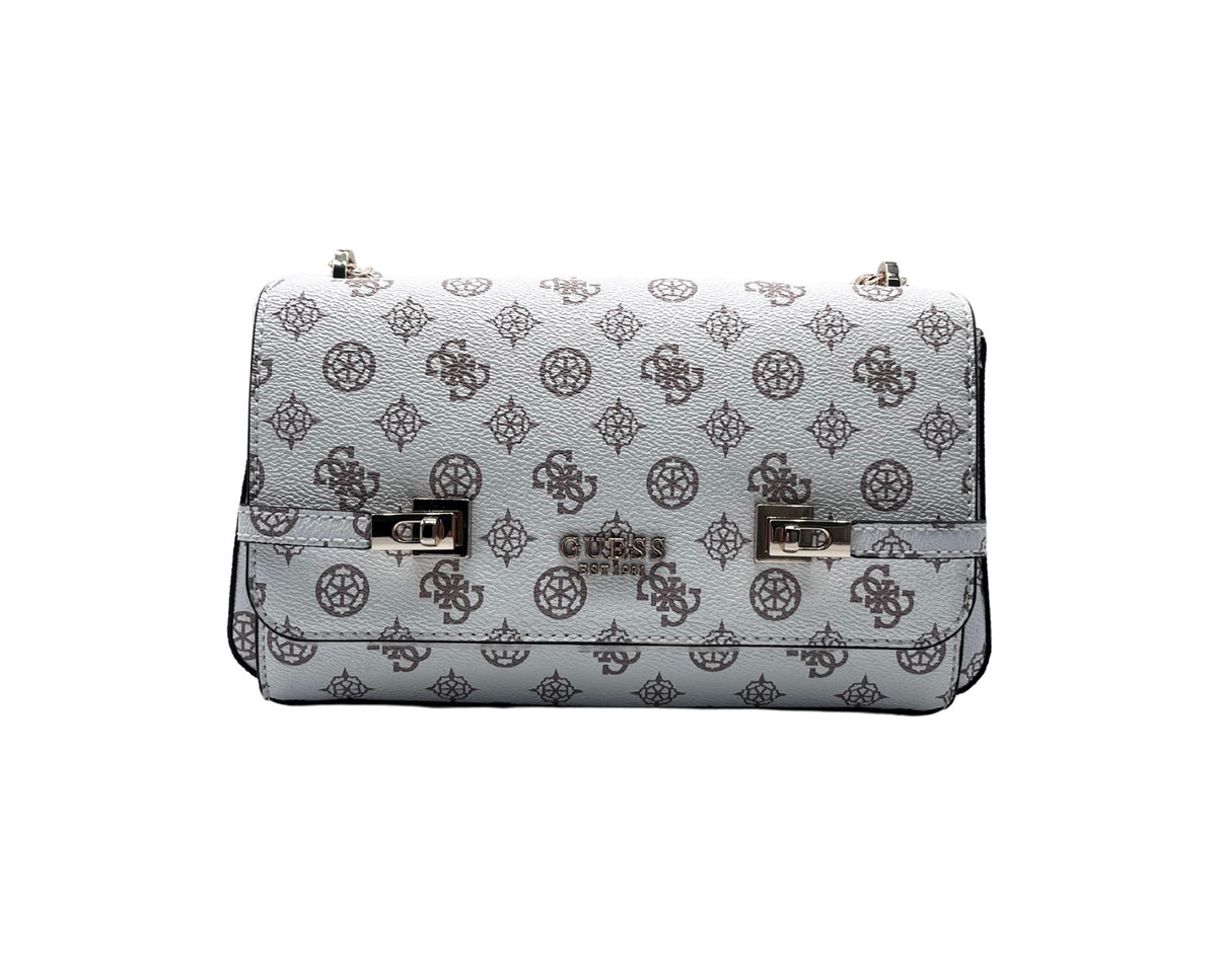 Guess White And Nude Small Print Crossbody Bag