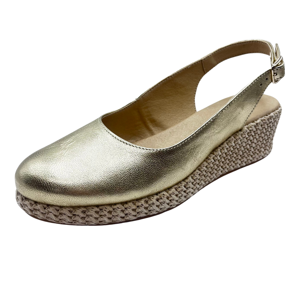Pitillos Gold Leather Wedge Sandals