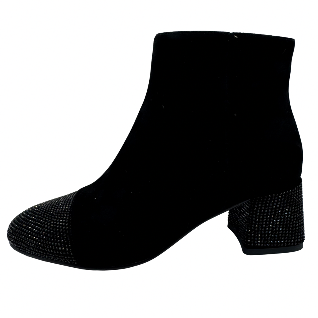 Loretta Vitale Black Suede Boots with Diamnte Heel &amp; Toe