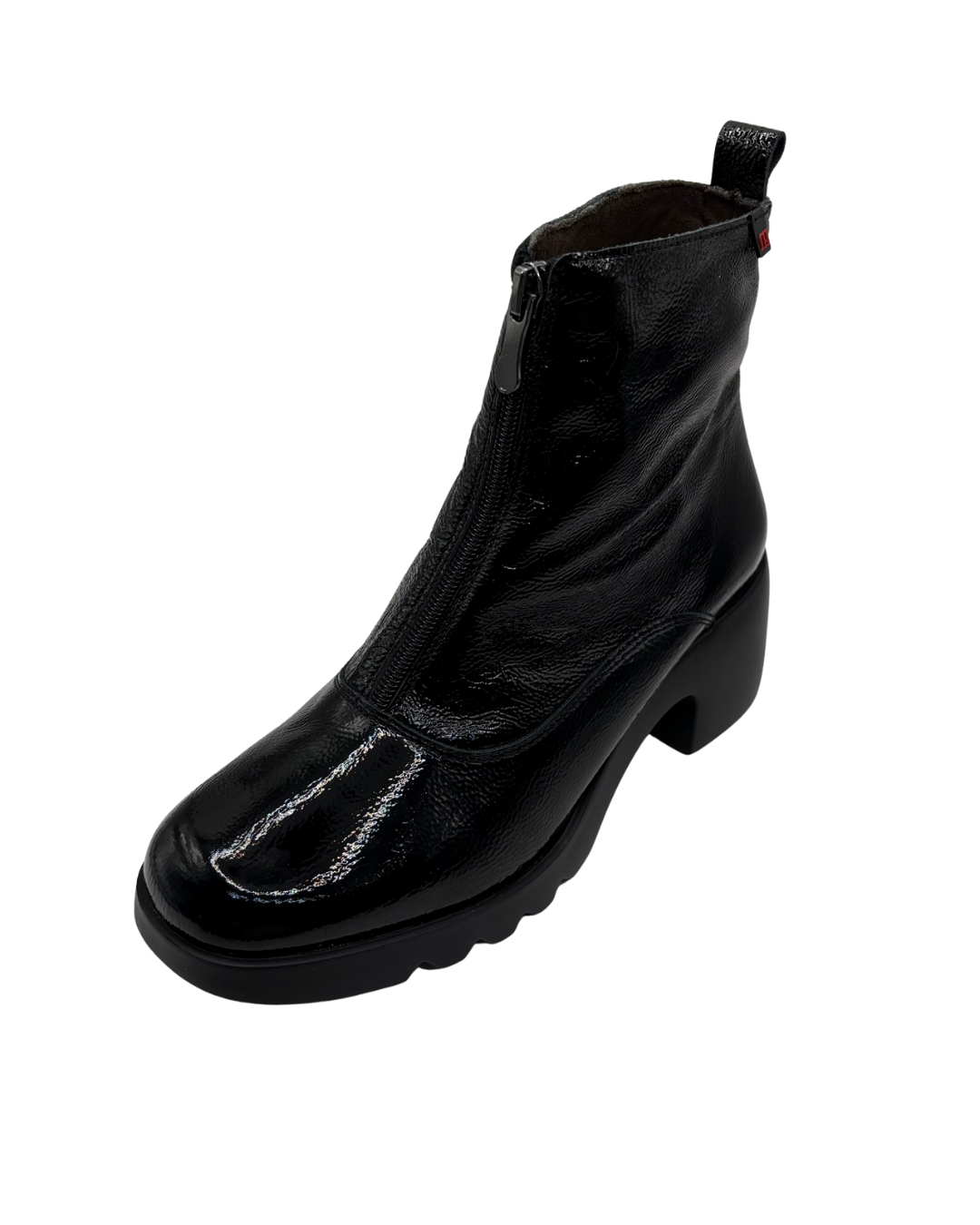 Pepe Saenz Black Patent Heeled Boot with Front Zip
