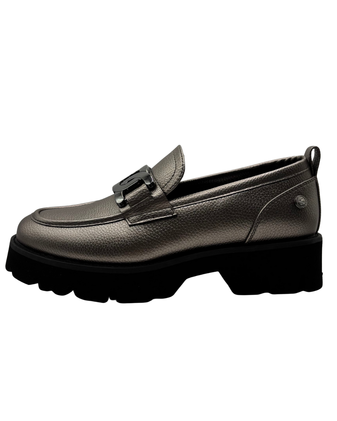 XTI Pewter Platform Loafer with Buckle Detail