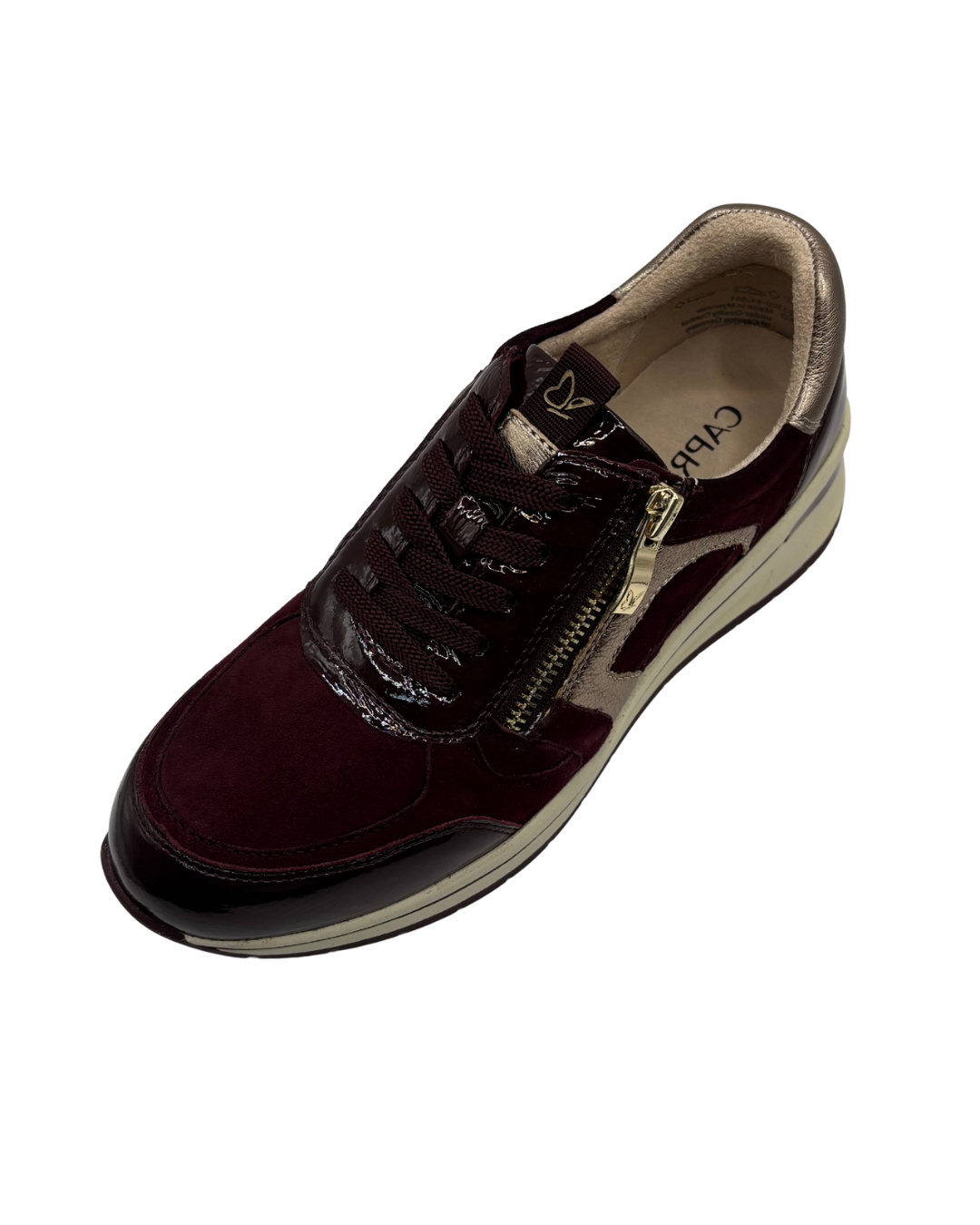Caprice Burgundy Trainer with Gold Zip Detail