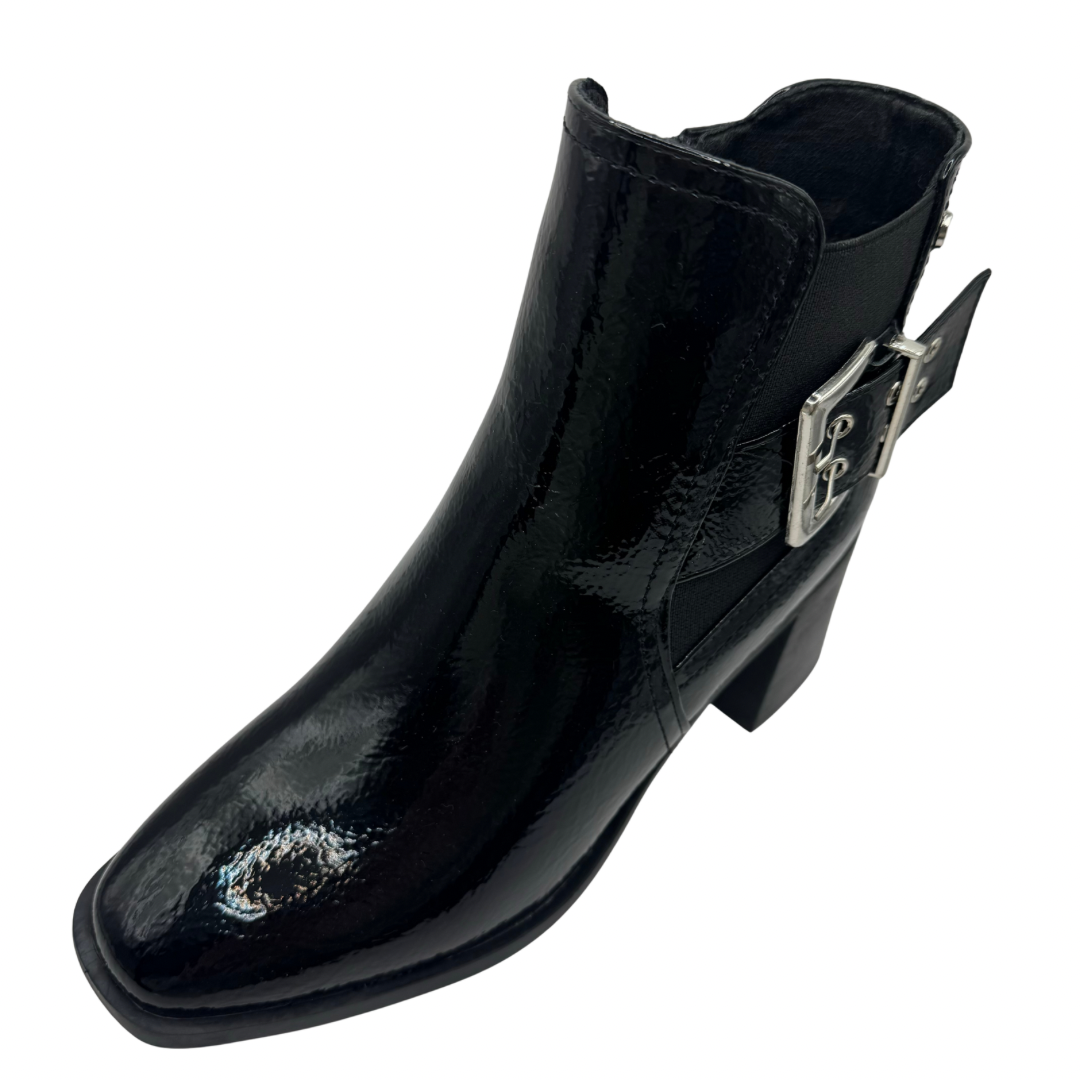 Xti Black Patent Block Heel Boots