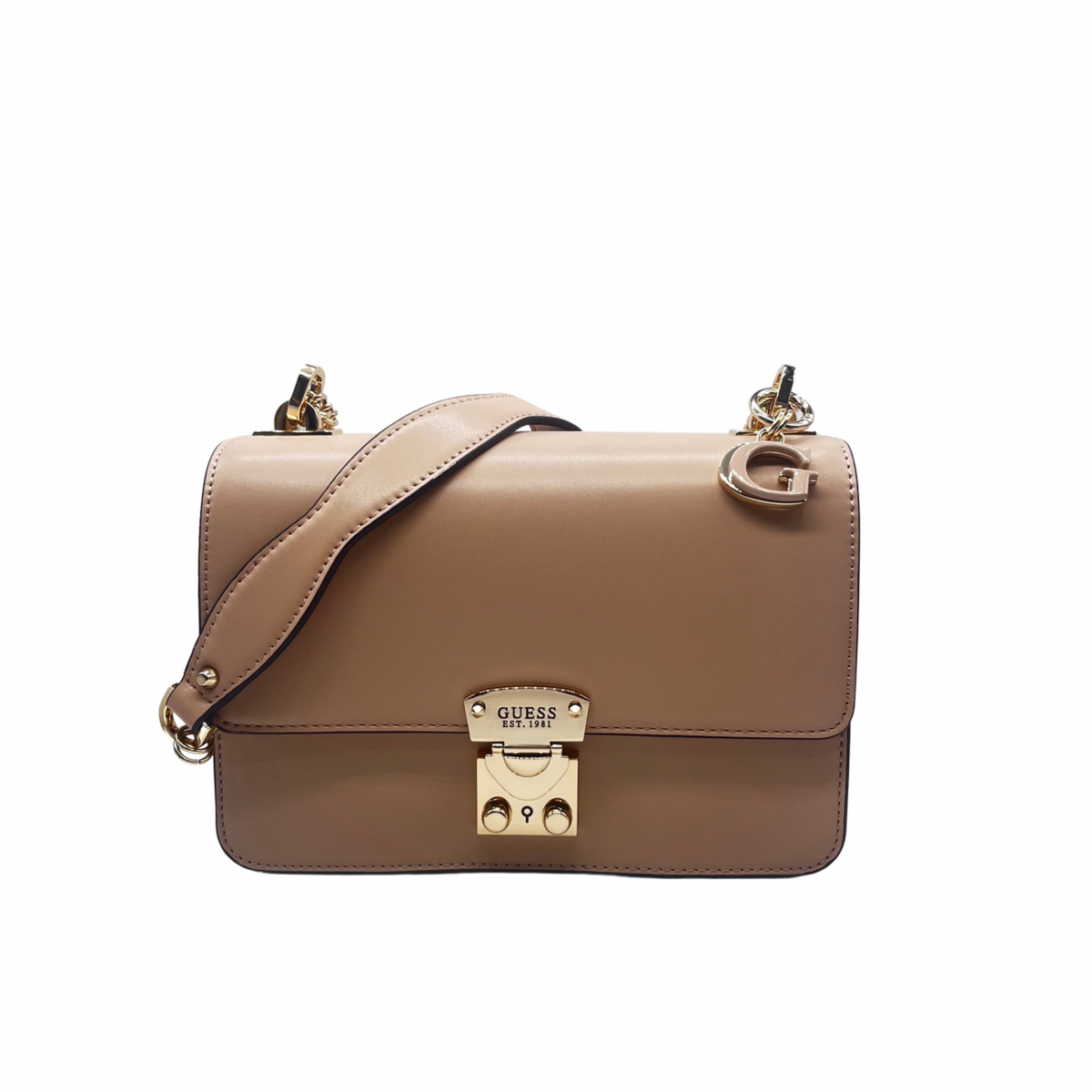 Guess Light Beige Crossbody Bag with Chain Detail