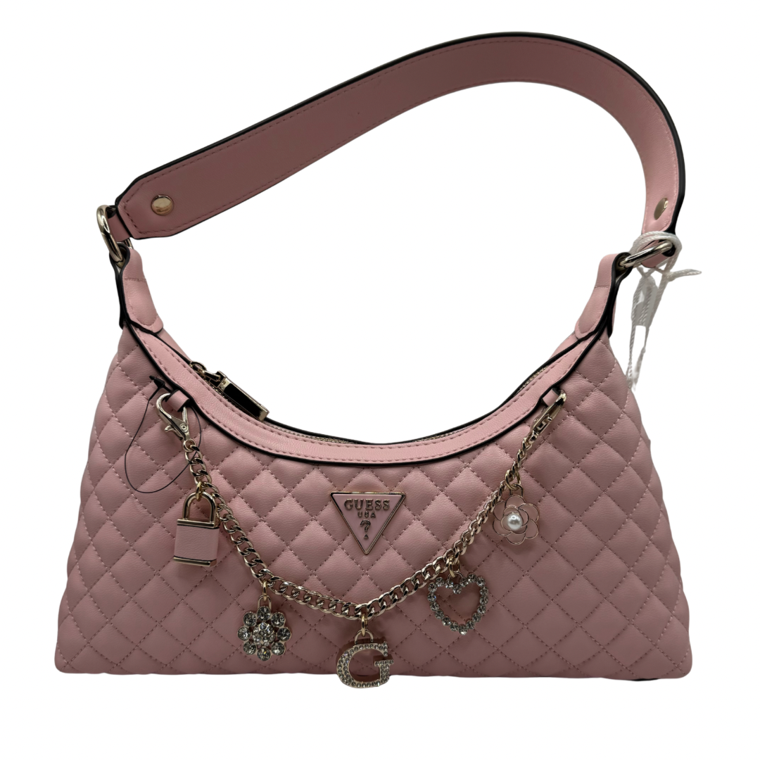 Guess Pink Quilted Shoulder Bag with Charm Detail