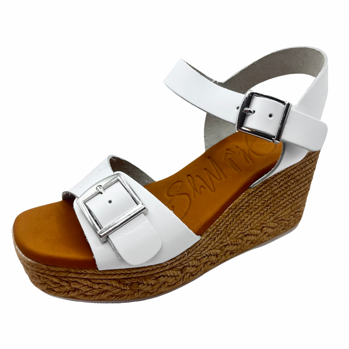 Oh My Sandals Woven Wedge White Leather Sandal