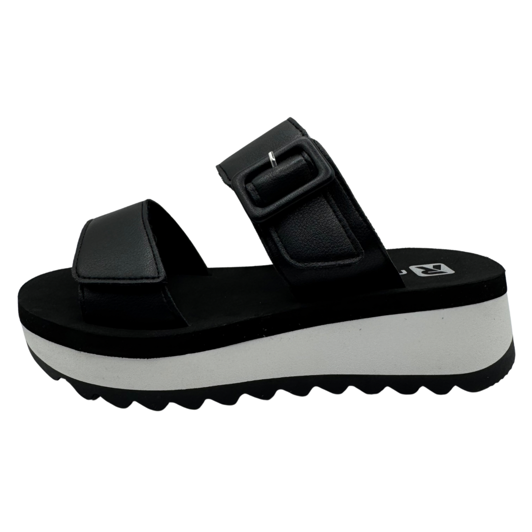 Rieker Black Slip On Sandals with Velcro Straps