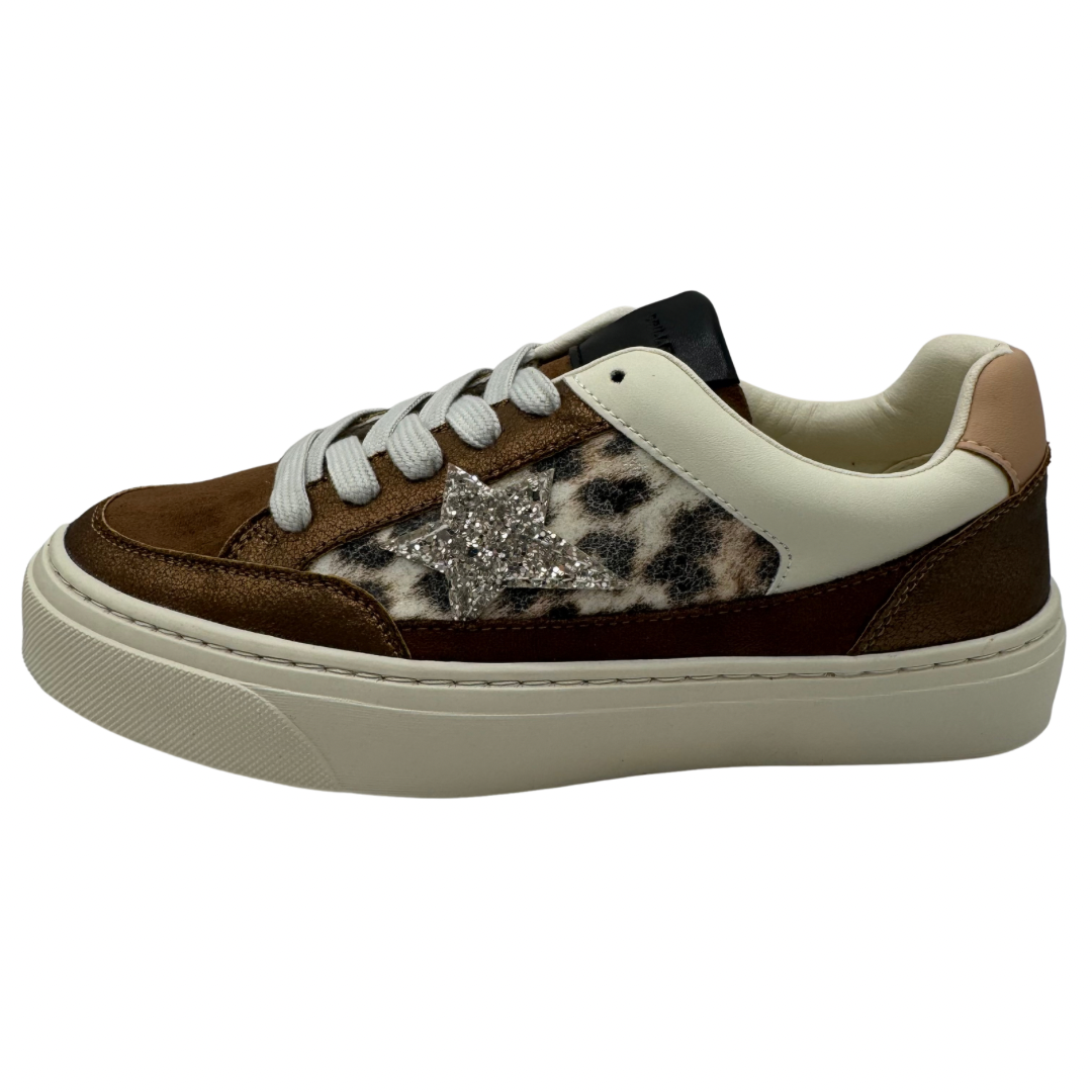 Drilleys Cream &amp; Leopard Print Platform Trainers