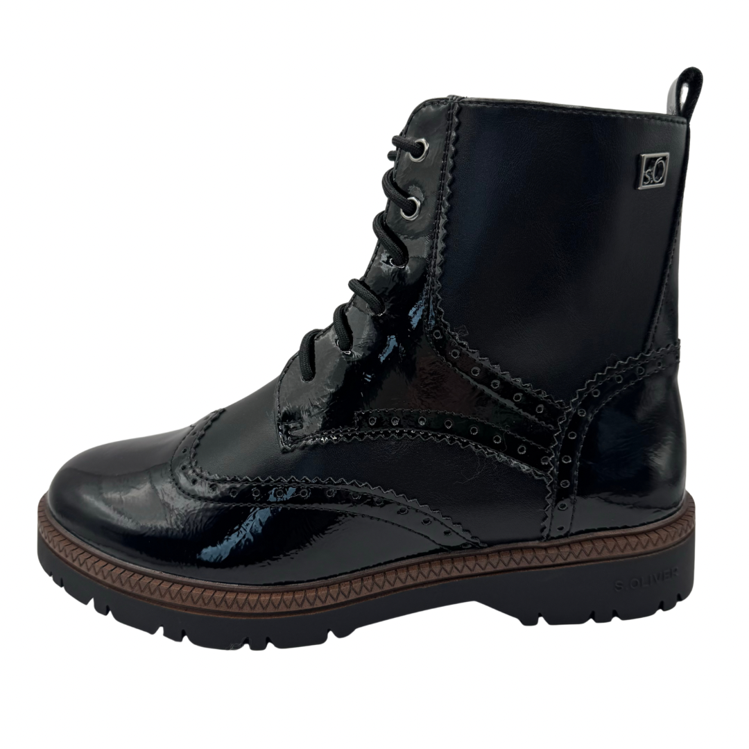 S Oliver Black Boots with Patent Detail
