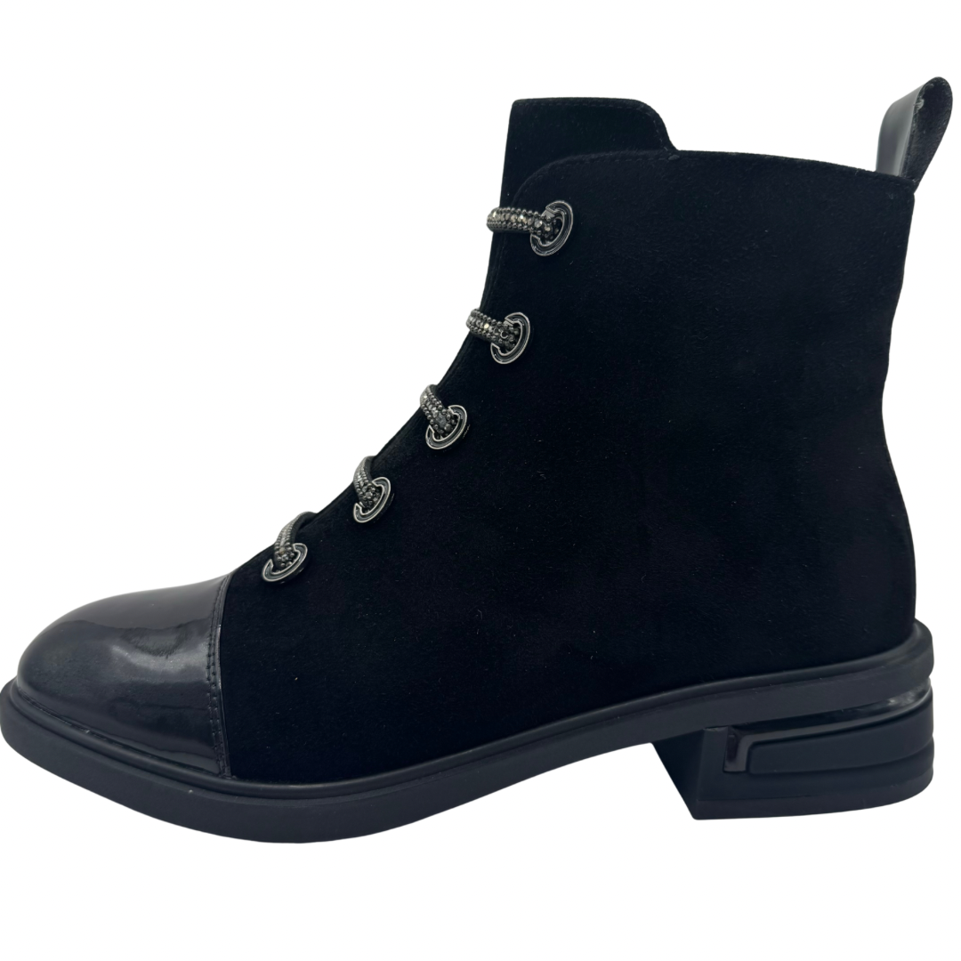Loretta Vitale Black Boots with Patent Toe and Sparkle Detail