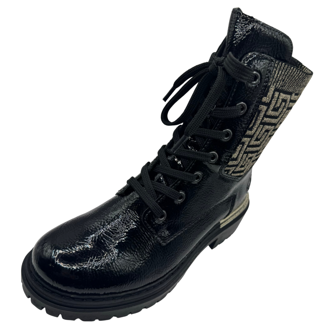 Rieker Black Boots with Gold Glitter Design and Fleece Lining
