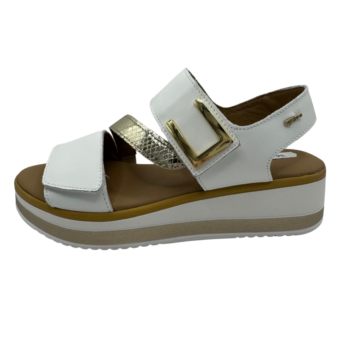 Igi &amp; Co White &amp; Gold Sandals with Double Velcro Straps