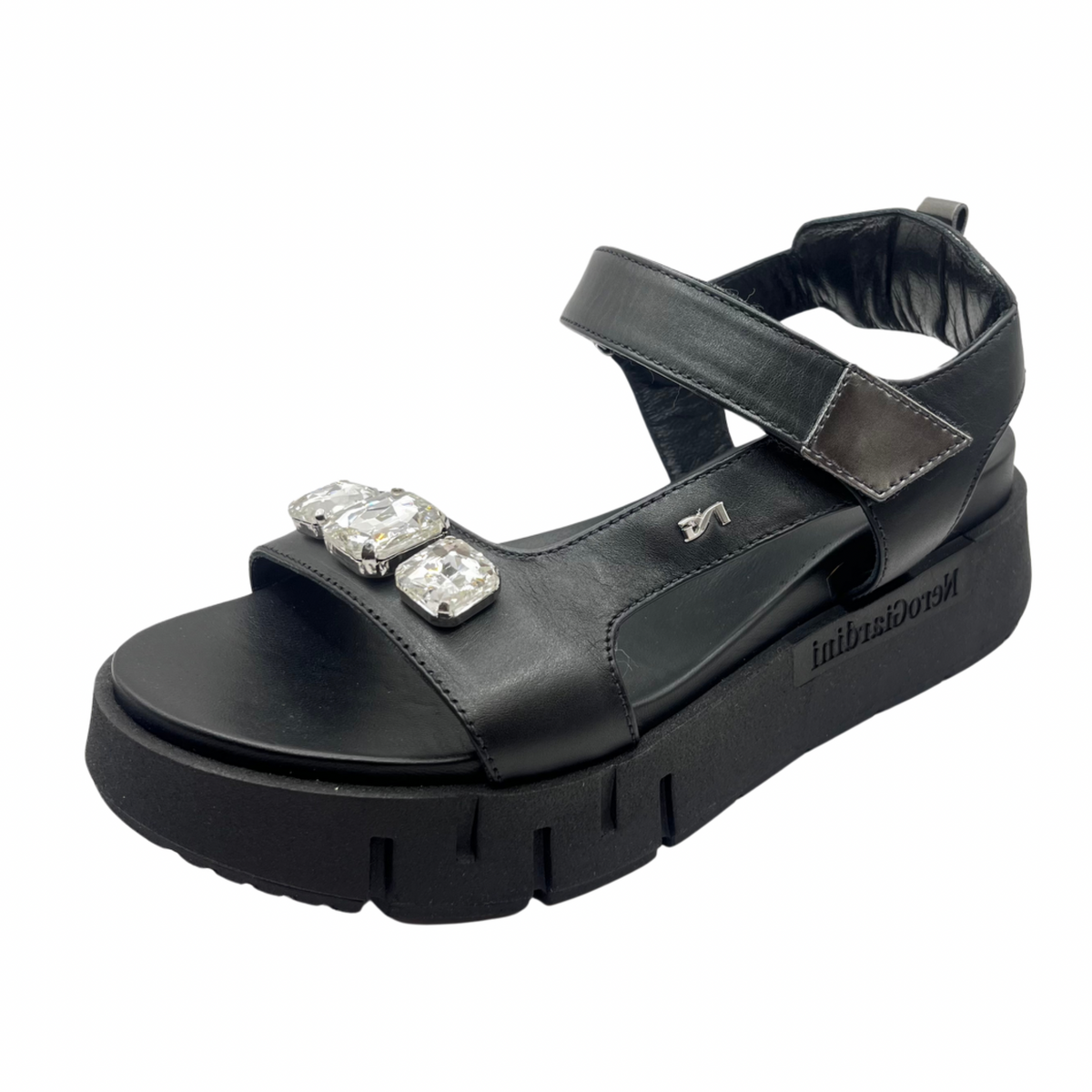 Nero Giardini Black Wedge Sandal with Diamanté Detail