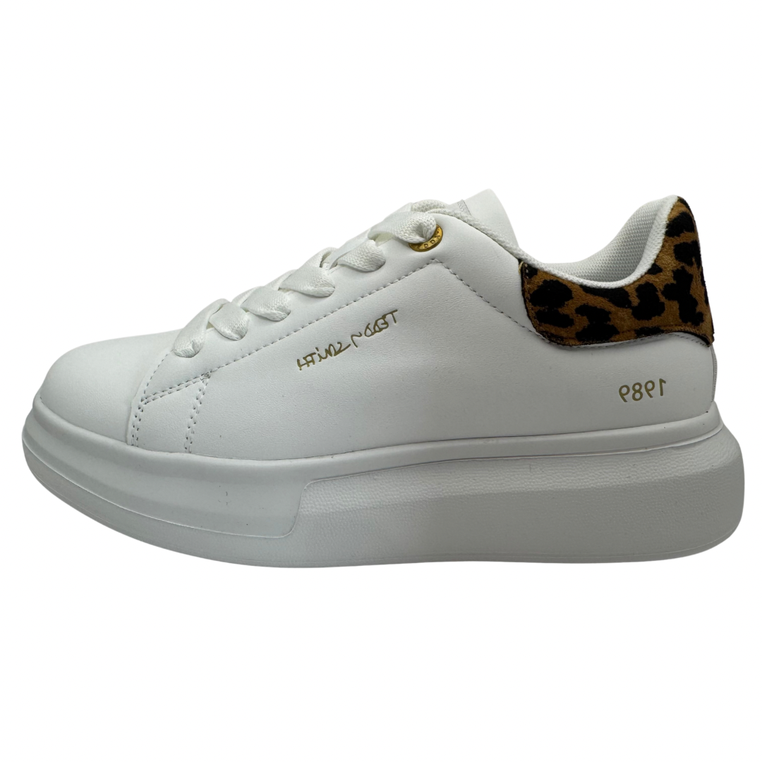 Teddy Smith White &amp; Leopard Print Platform Trainers