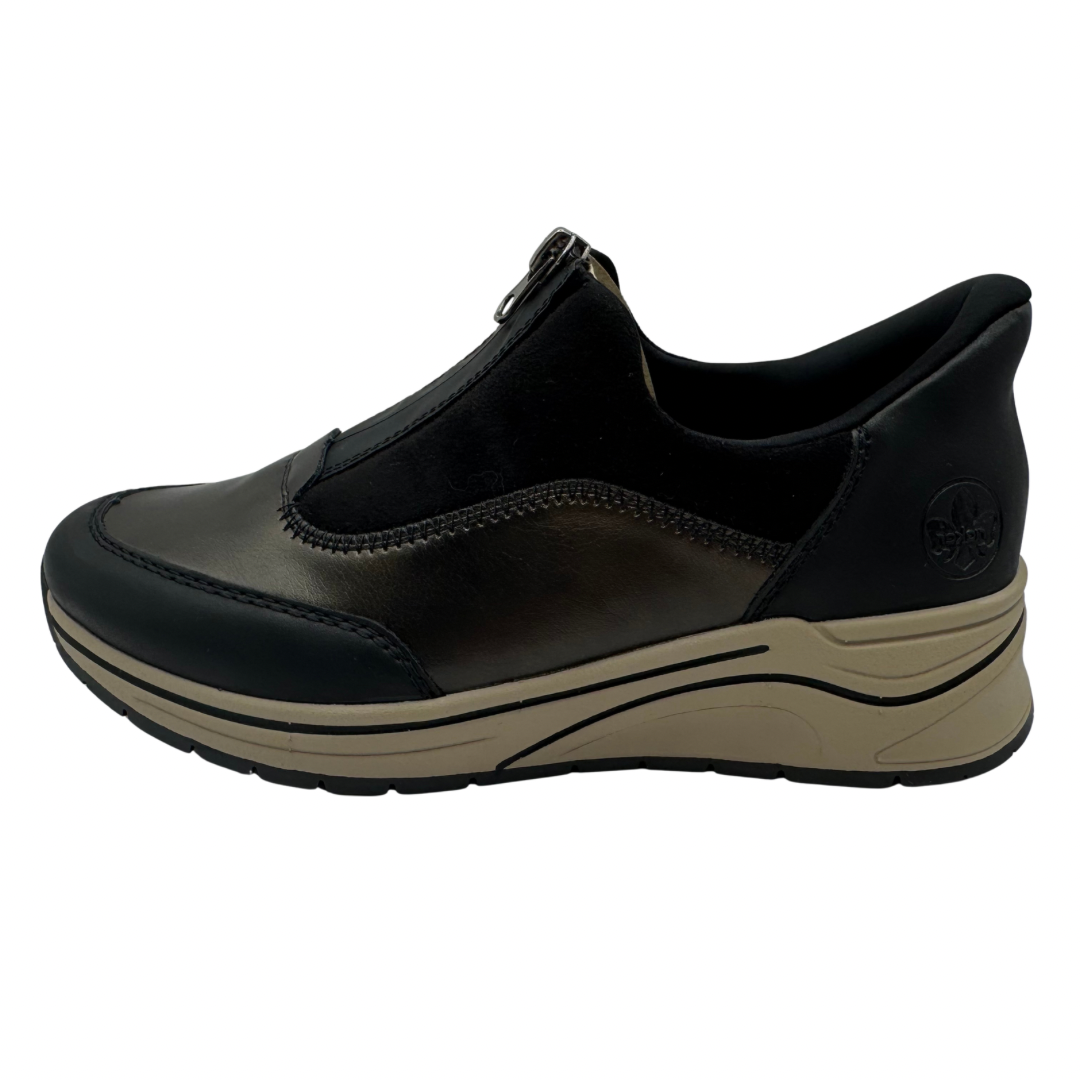 Rieker Brown, Black &amp; Bronze Wedged Trainers with Front Zip