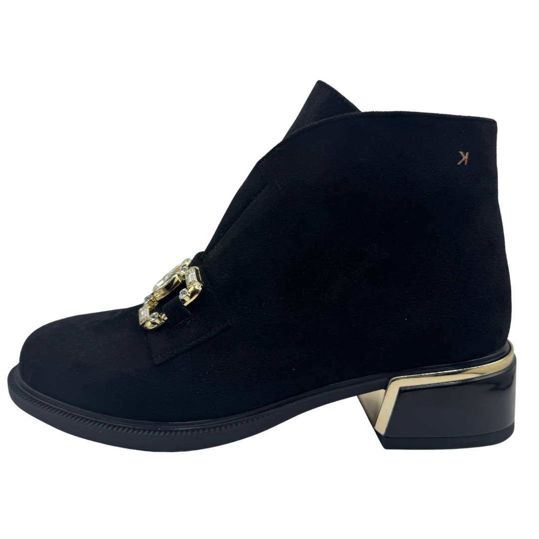 Kate Appleby Black Boots with Low Block Heel and Chain Detail