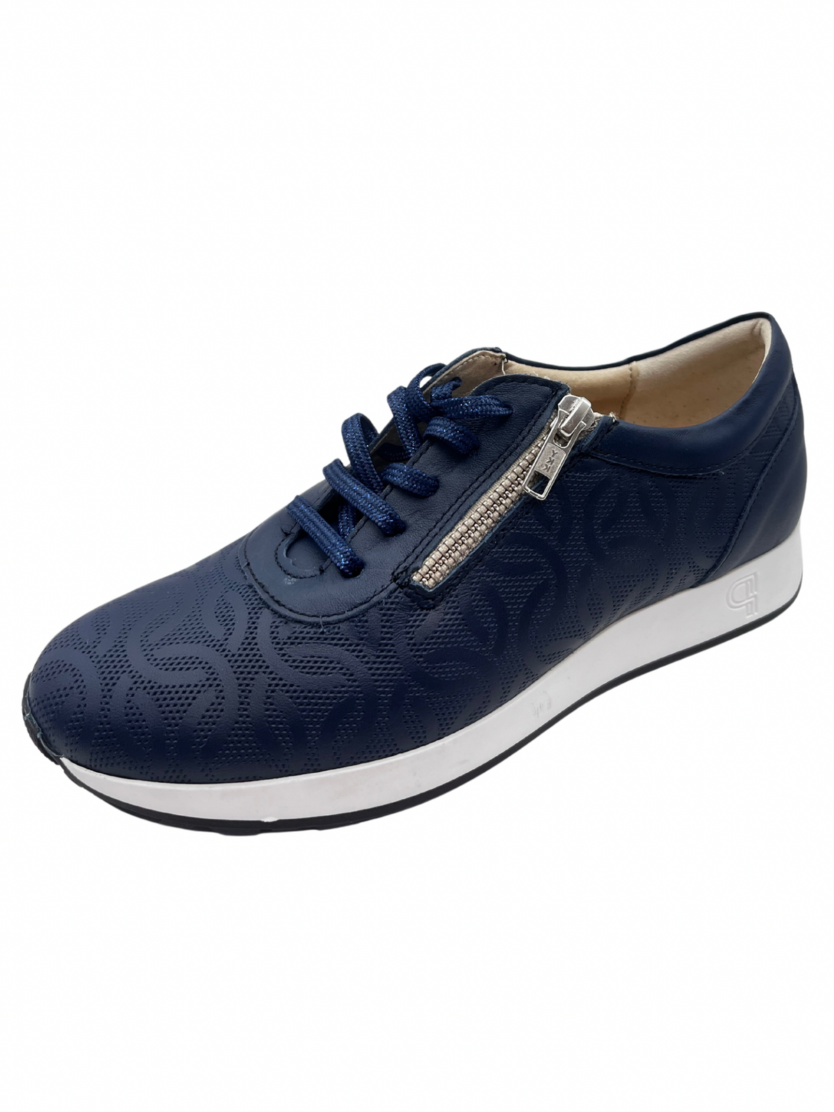 Pitillos Navy Leather Trainer With Perforated Details