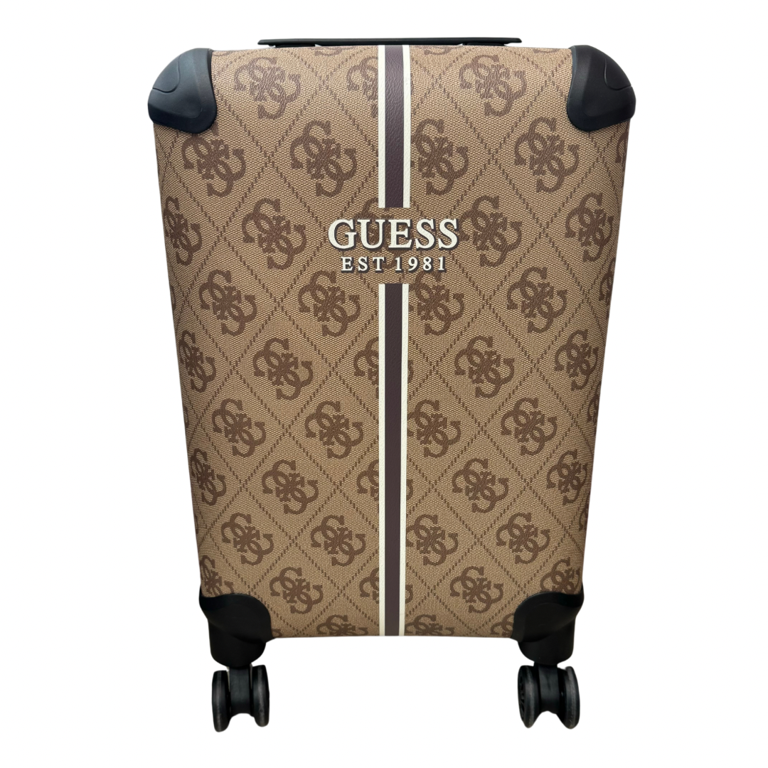 Guess Two Toned Brown Logo Print Suitcase