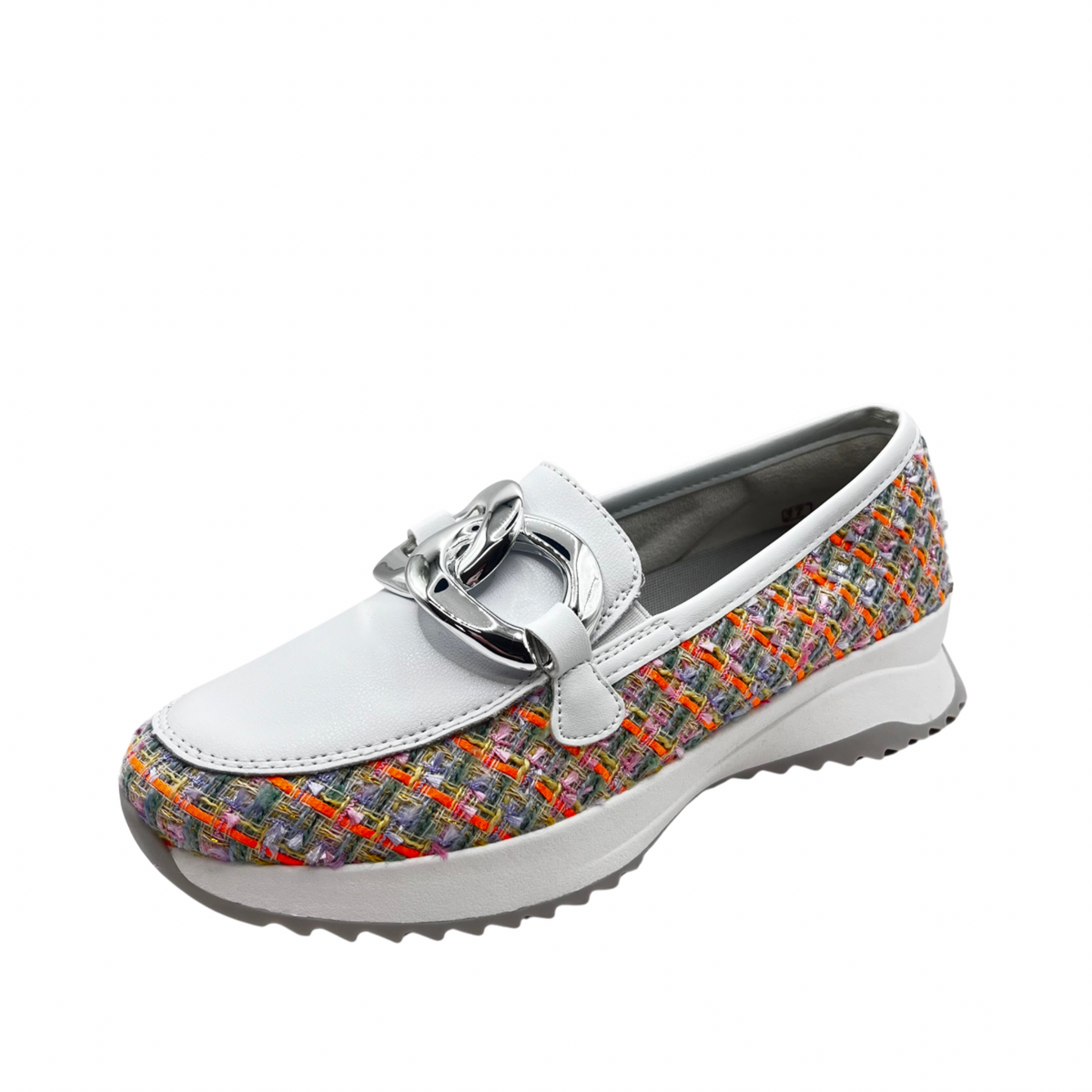 Rieker White and Multi Woven Design Loafers