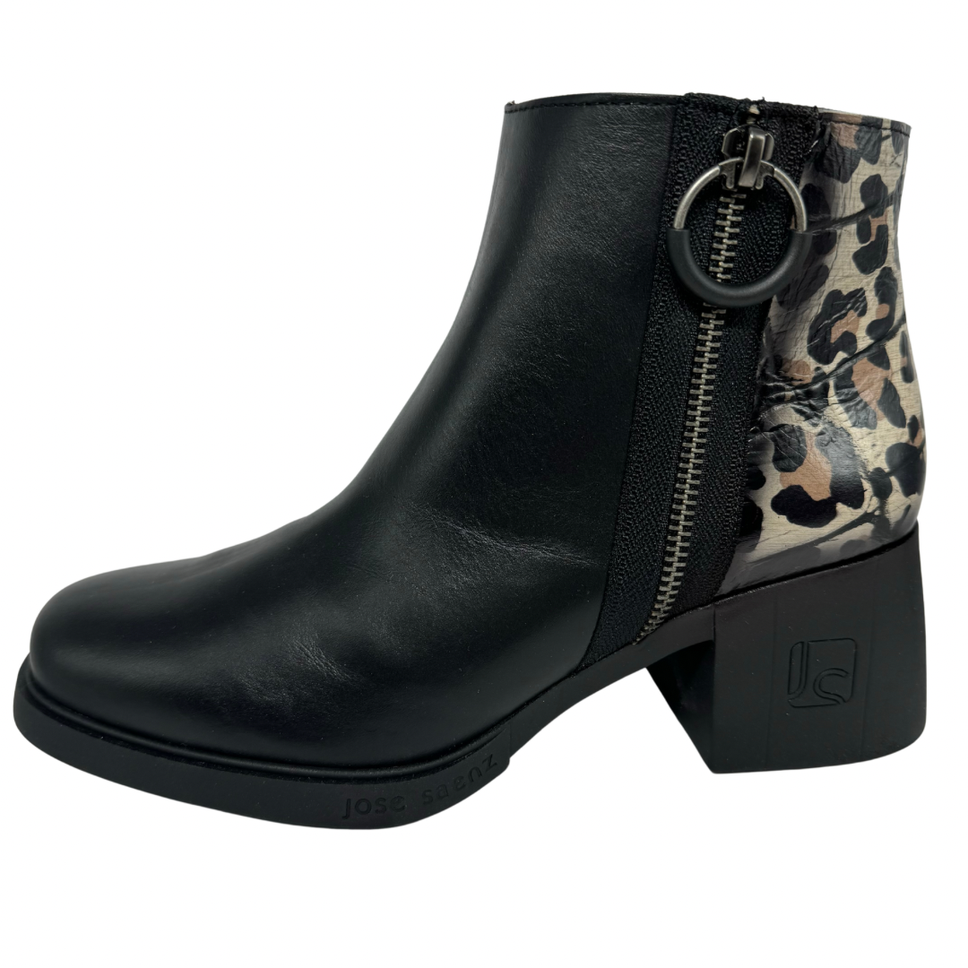 Jose Saenz Black &amp; Leopard Print with Side Zip Boots