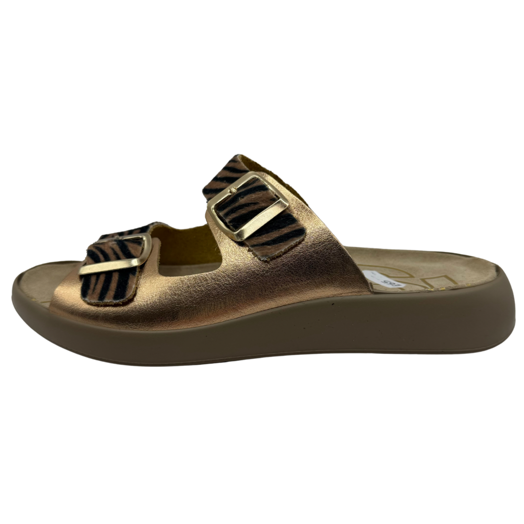 Igi &amp; Co Bronze &amp; Zebra Print Slip On Sandals