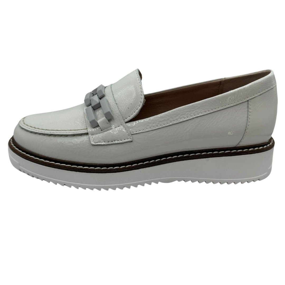 Pitillos White Leather Patent Loafers