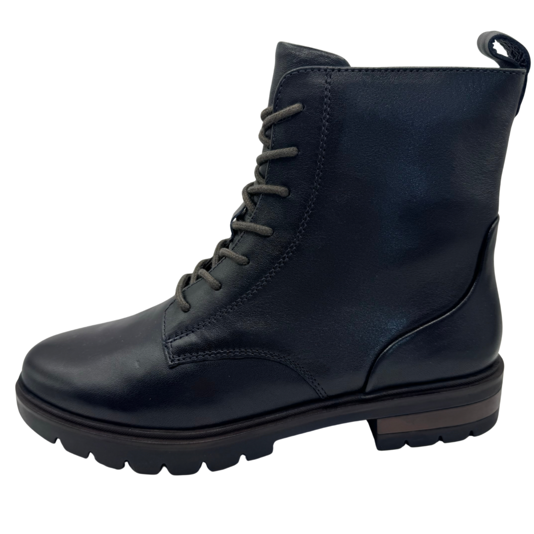 Ara Navy Lace Up Boots with Side Zip