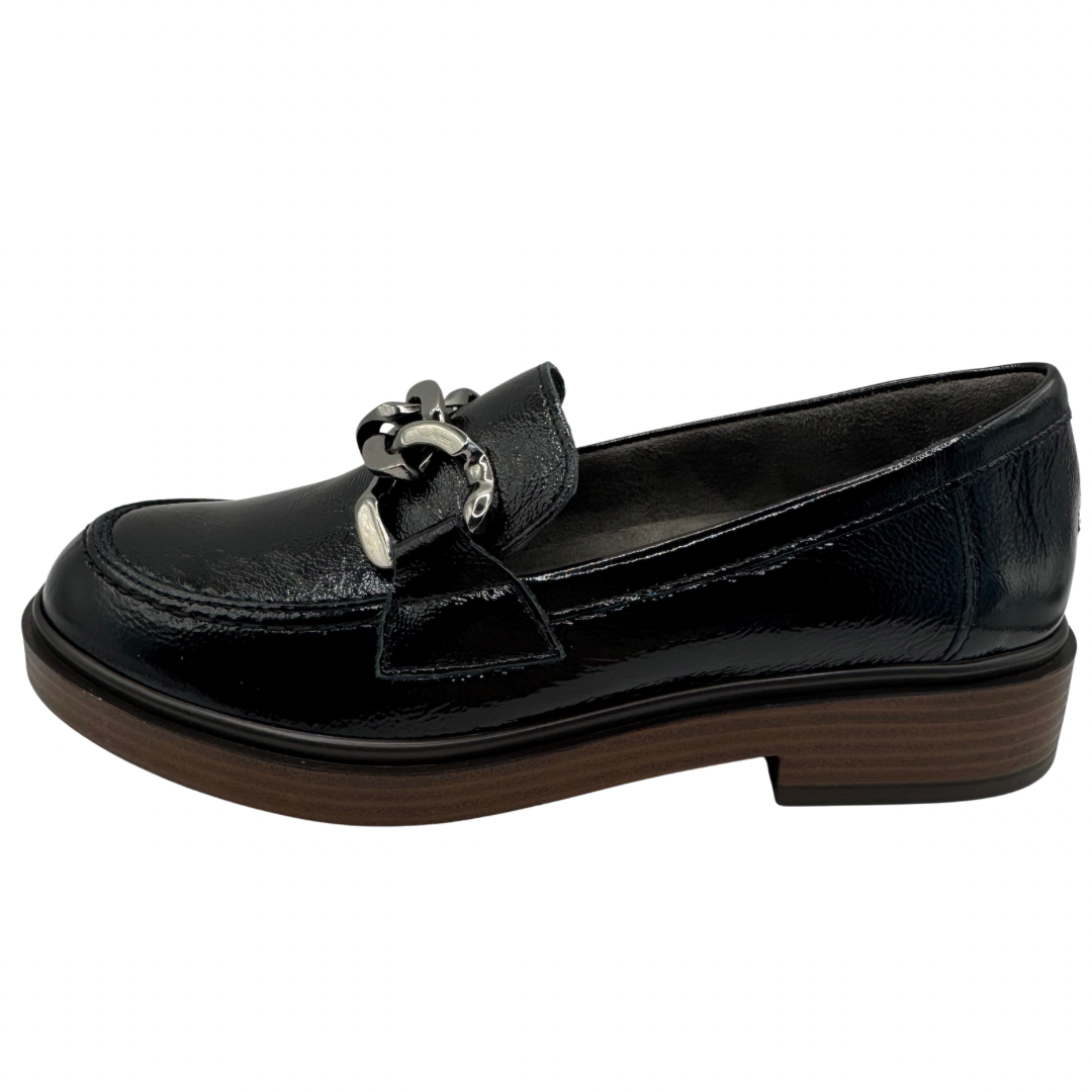 Pitillos Black Patent Loafers with Chain Detail