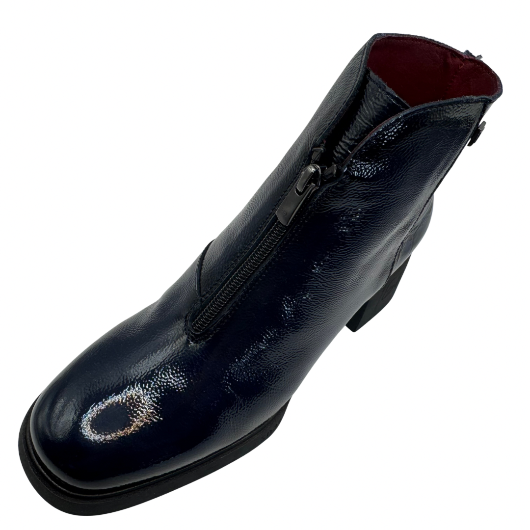 Jose Saenz Navy &amp; Leopard Print Patent Heeled Boots